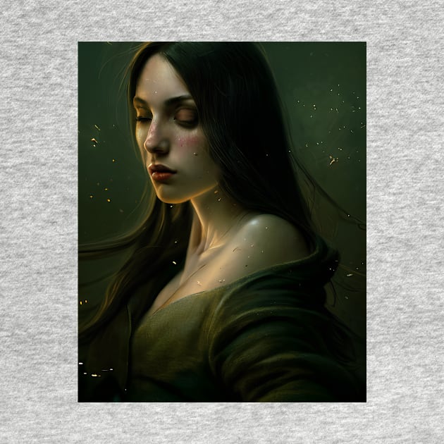 Madison- Portrait Of A Beautiful Sad Lady In Green Dress by AIPerfection